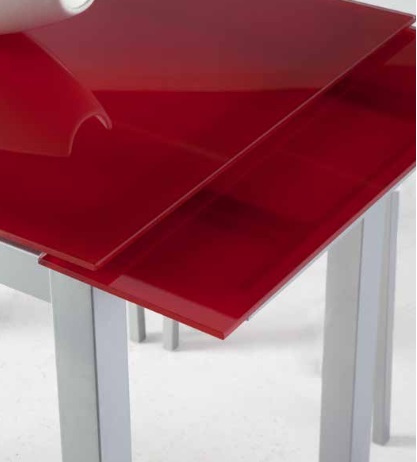 Conjunto de cocina mesa extensible Narbona cristal rojo 4 sillas luso rojo