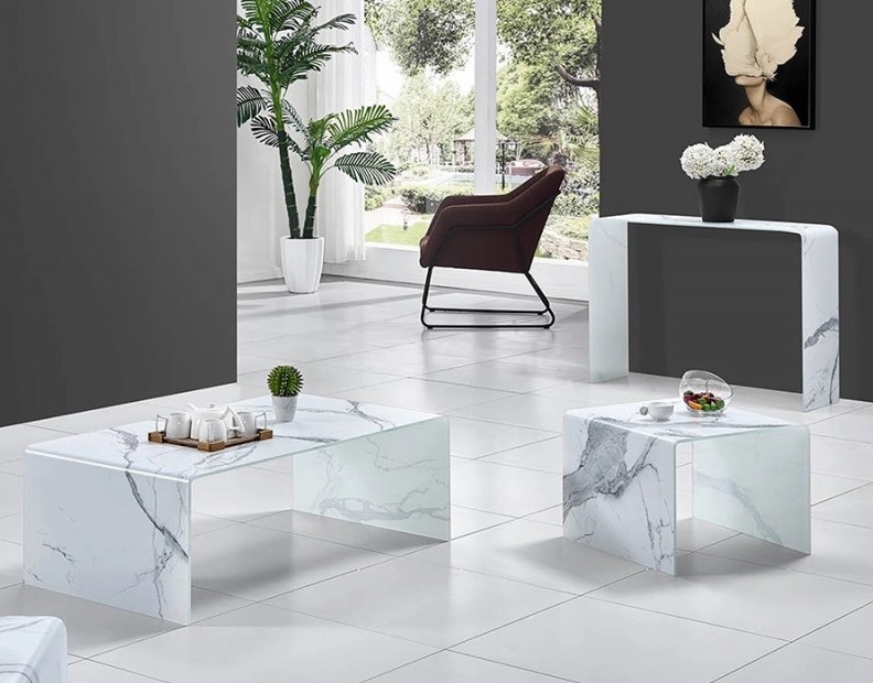 Mesa auxiliar cristal blanco efecto marmol 50x50