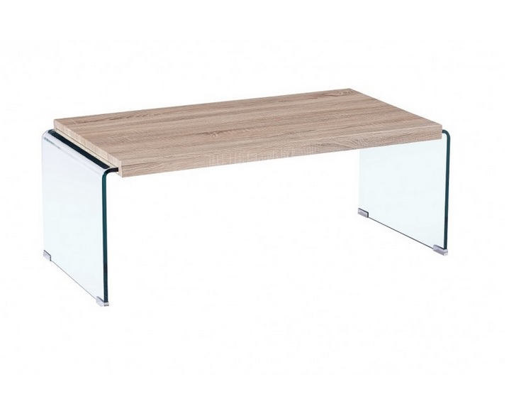Mesa de centro Oslo cristal curvado madera 110x55