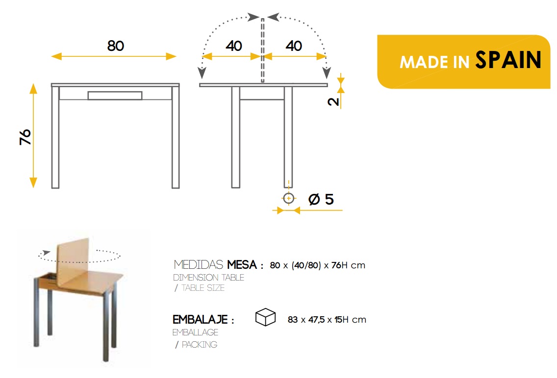 Mesa de cocina extensible Nisa MDF roble 80x40-80 cm