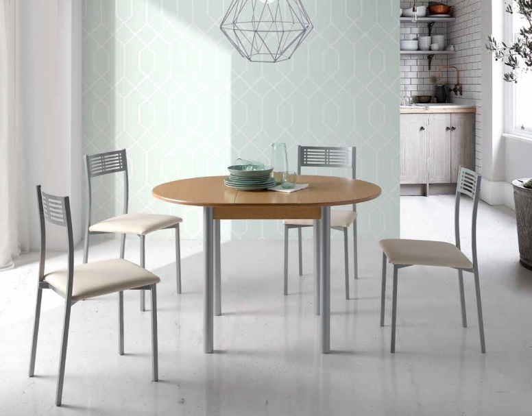 Mesa de cocina redonda extensible Evora MDF roble 90-120 cm -  www.