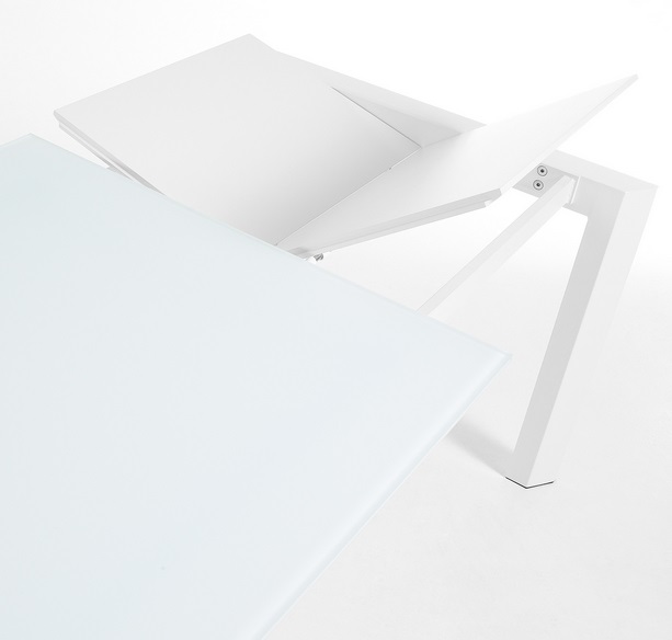 Mesa extensible lam cristal blanco 120-180x80