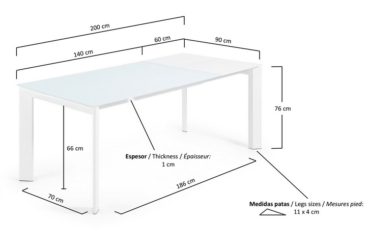 Mesa extensible lam cristal blanco 140-200x90