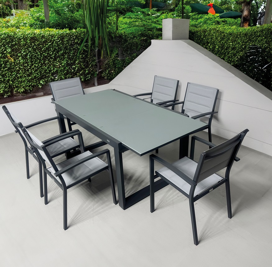 Mesa terraza extensible aluminio antracita Altea 140-180 x 90