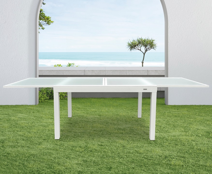 Mesa terraza extensible aluminio blanco Calpe 135-270 x 90