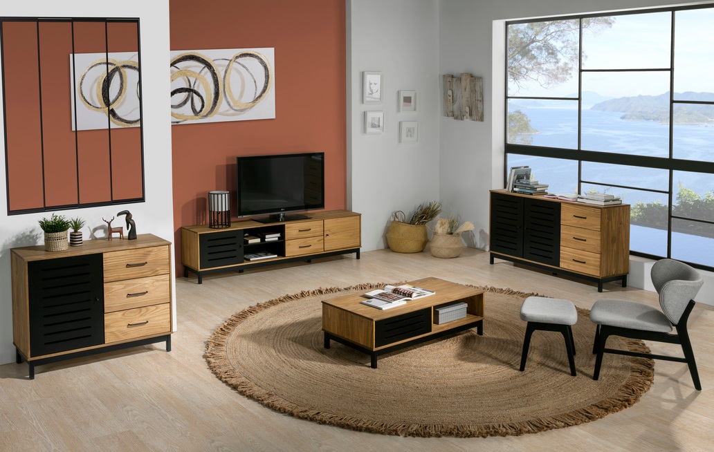 Mueble TV industrial alessia madera negro mate 186 cm