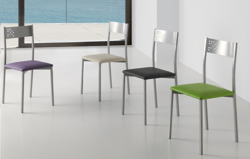 Conjunto de cocina mesa Amtibes MDF gris cristal blanco sillas