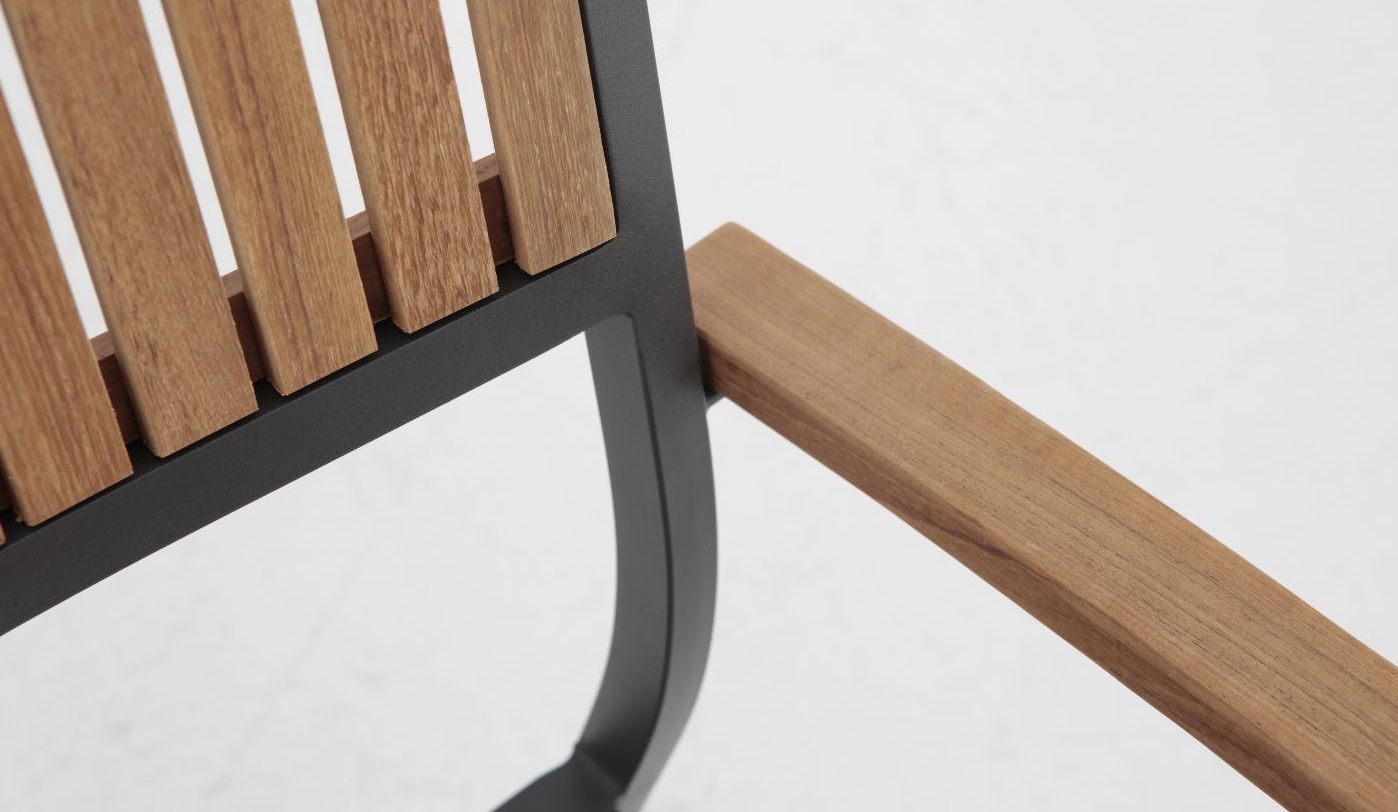 Conjunto de terraza 4 sillas mesa redonda madera teka natural D80