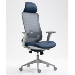 Sillón de oficina ergonómico malla y asiento gris azul