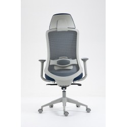 Sillón de oficina ergonómico malla y asiento gris azul