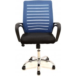 Sillón de oficina con malla azul y asiento negro