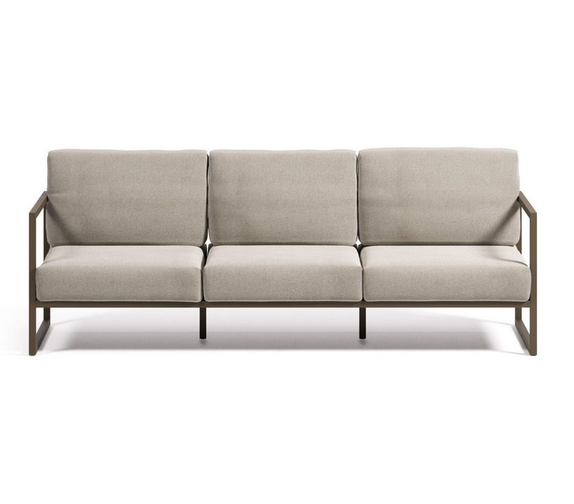 Sofa terraza aluminio marron tapizado beige 3 plazas vela