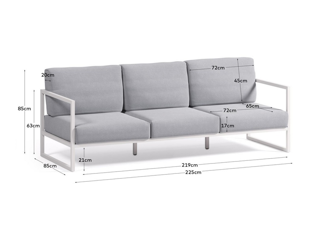 Sofa terraza aluminio blanco tapizado gris claro 3 plazas vela