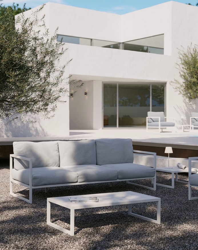 Sofa terraza aluminio blanco 3 plazas vela
