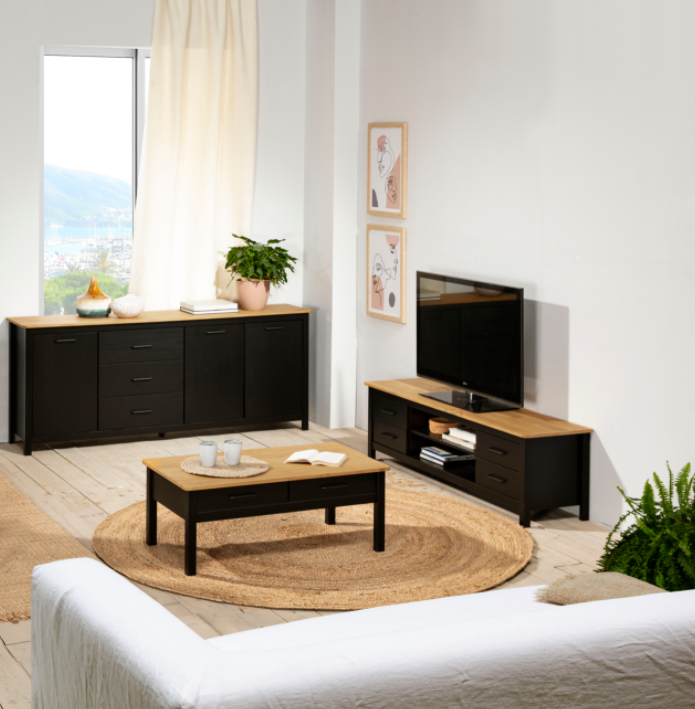 Mueble TV Vega madera de pino negro 158cm