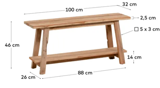 Banco de madera maciza de teca 100 cm