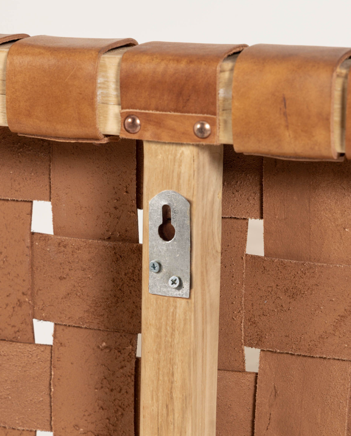 Cabecero de diseño Oysho madera de teca y piel marrón 153x110cm