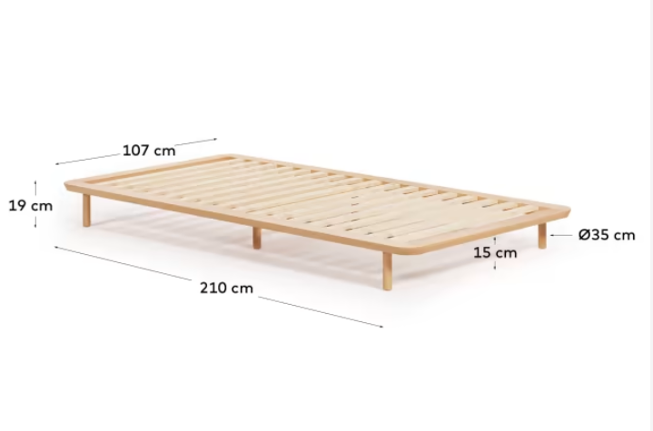 Cama Pafos de madera maciza de fresno 90x200cm