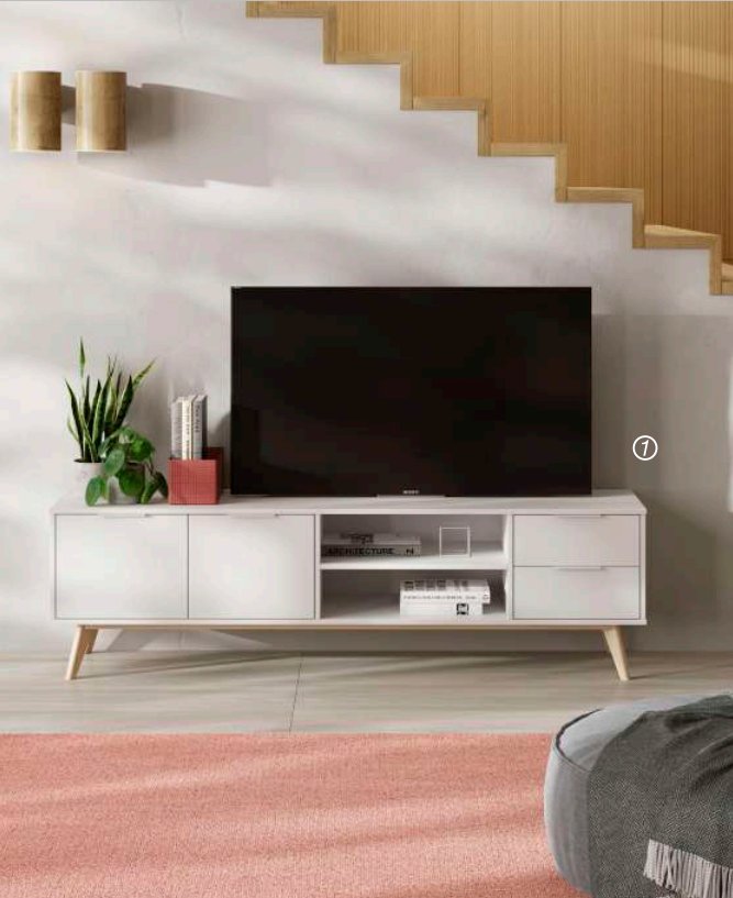 Mueble TV Campus madera de pino blanco 180x40 cm