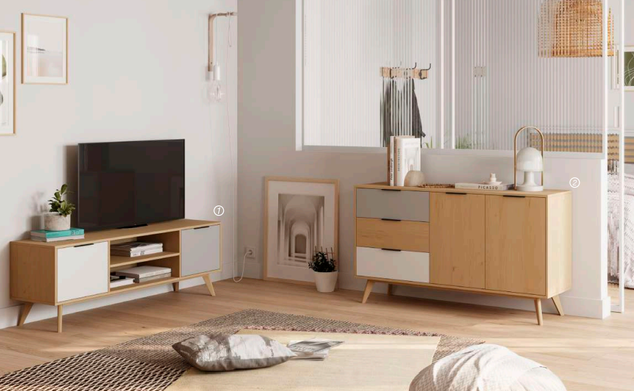 Mueble TV Elfa madera de pino roble gris 180x40cm