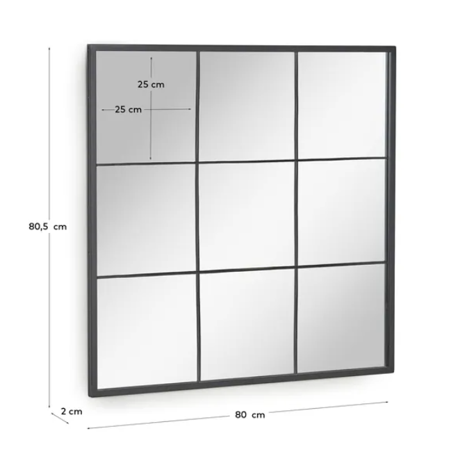 Espejo de pared ventana metal negro 80x80 cm
