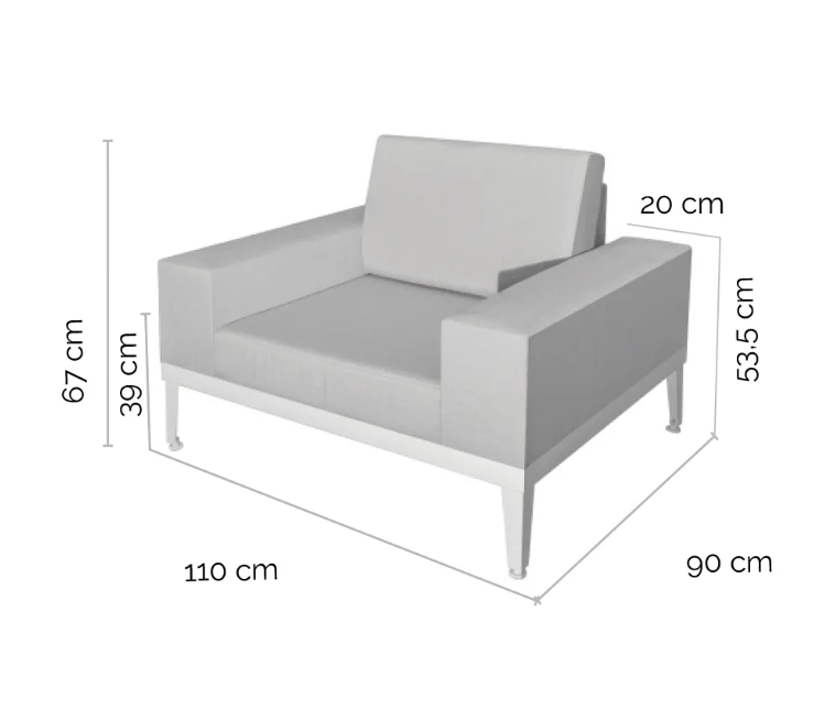 Sofa 1 plaza Luana aluminio 110x90x67 cm
