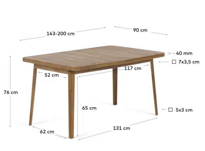 Mesa extensible Doha madera maciza de acacia 90x143-200cm