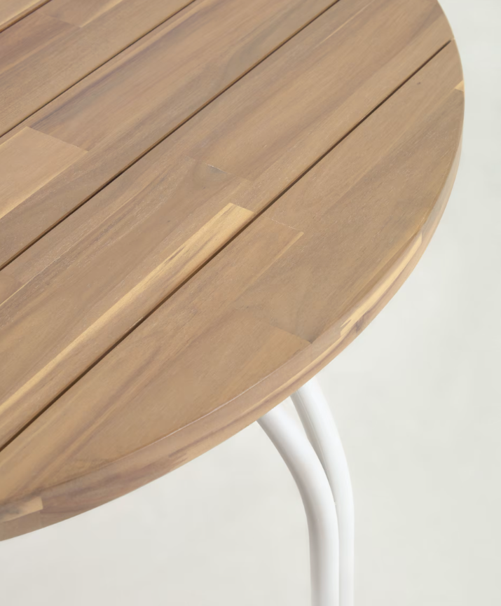 Mesa redonda Salma madera maciza acacia y acero blanco 90cm