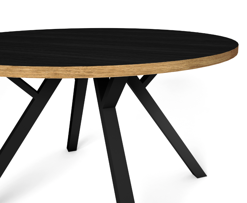 Mesa de comedor redonda Beni bocamina natural y patas en metal negro 120cm