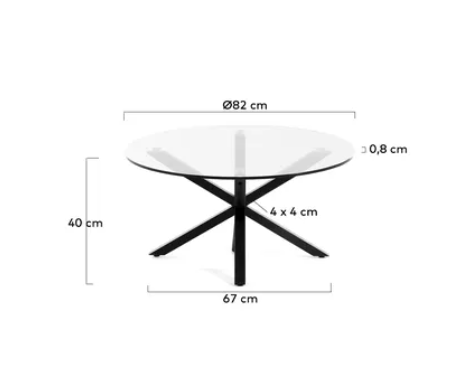 Mesa de centro redonda de cristal patas de acero negro 82cm