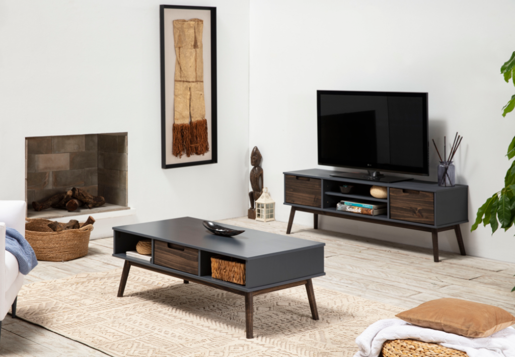 Mueble TV Nussa madera de pino gris antracita