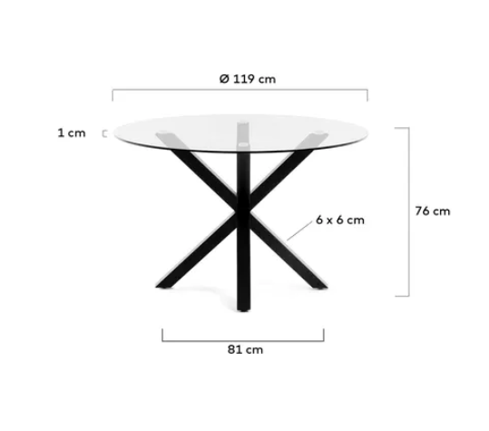 Mesa redonda de cristal patas de acero negro 119cm