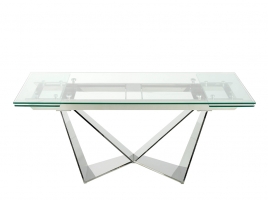 Mesa comedor extensible de cristal templado y  acero cromado de 160x75cm