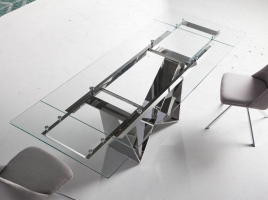 Mesa comedor extensible de cristal templado y  acero cromado de 160x75cm