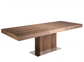 Mesa comedor rectangular extensible de madera de nogal y base acero inoxidable cromado 180/240x75cm