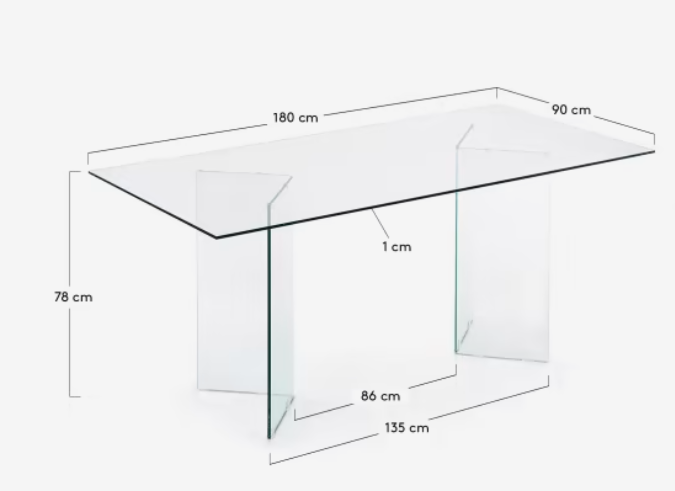 Mesa de comedor cristal transparente ghost 180x90 cm