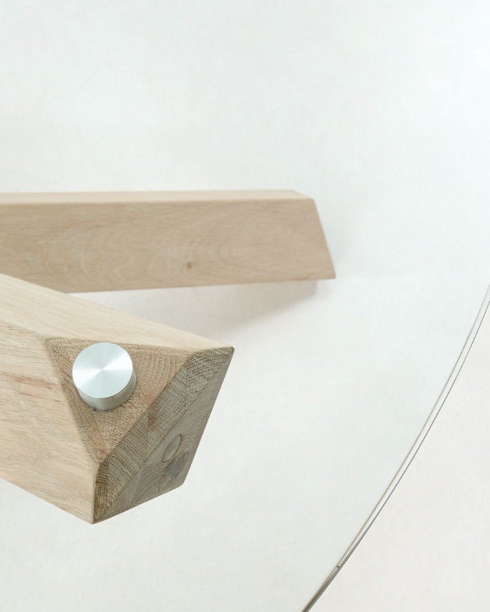 Mesa nórdica redonda cristal y madera maciza roble 120 cm