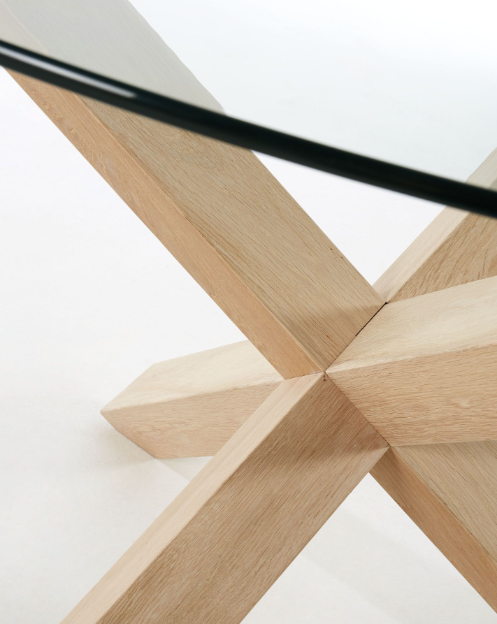 Mesa nórdica redonda cristal y madera maciza roble 120 cm