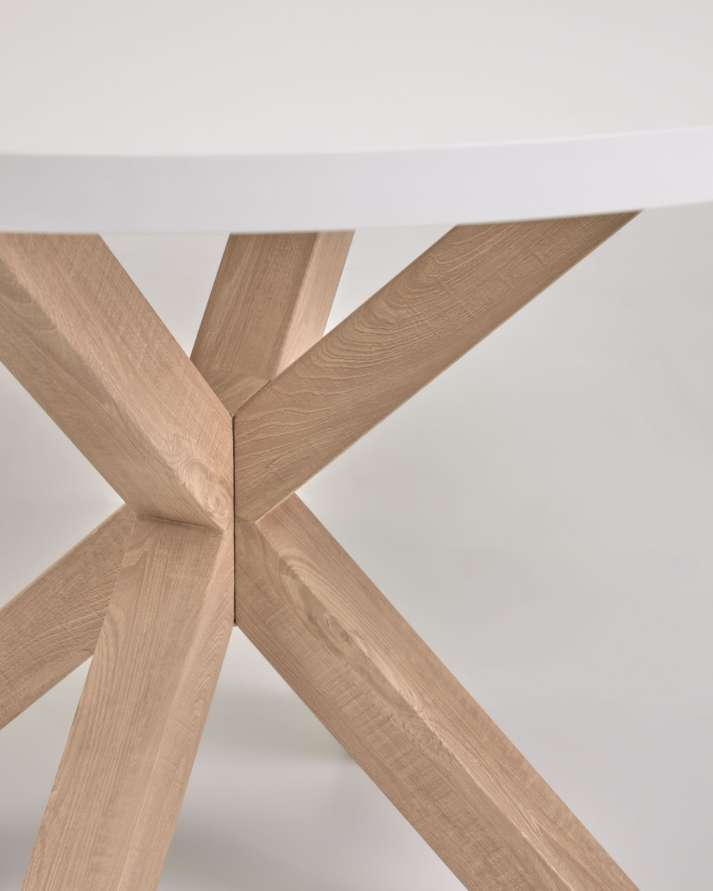 Mesa redonda blanco patas de acero efecto madera 120cm