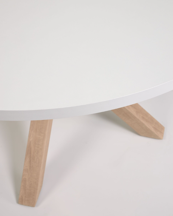 Mesa redonda blanco patas de acero efecto madera 120cm