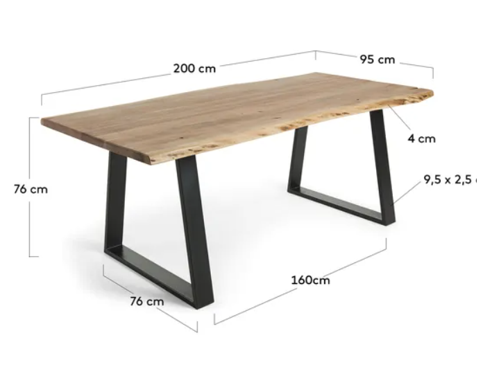 Mesa de comedor wave madera acacia natural metal 200x95cm