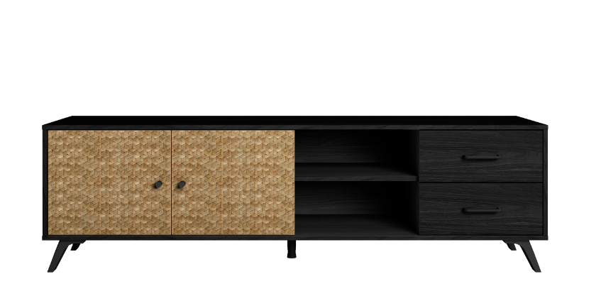 Mueble TV Hanoi bocamina negro y serigrafia 180x40cm
