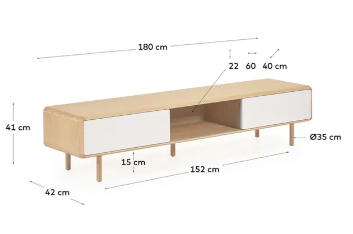 Mueble TV Pafos madera maciza y chapa de fresno 180x41cm