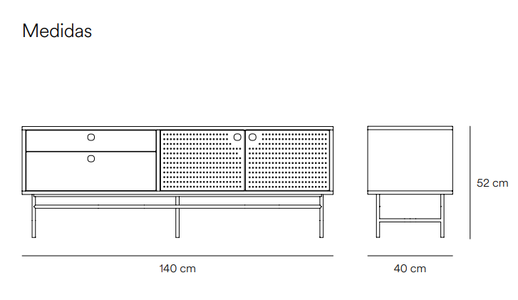 Mueble TV industrial Punto metal negro blanco 140 cm 2P2C