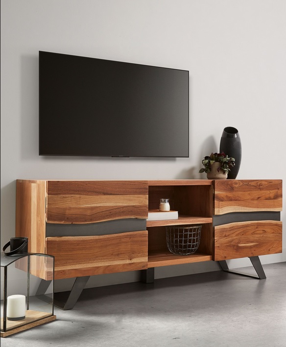 Mueble TV wave madera acacia natural metal 160