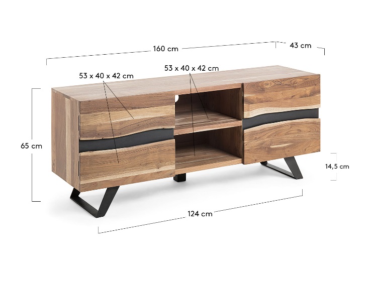 Mueble TV wave madera acacia natural metal 160