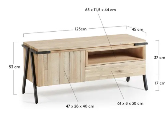 Mueble TV Budapest madera maciza de acacia 125x53 cm