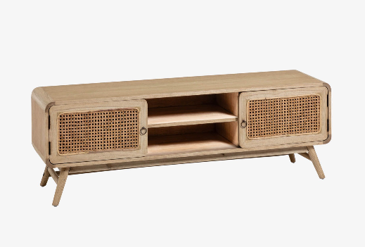 Mueble TV Dakar madera natural ratan trenzado 150x50 cm