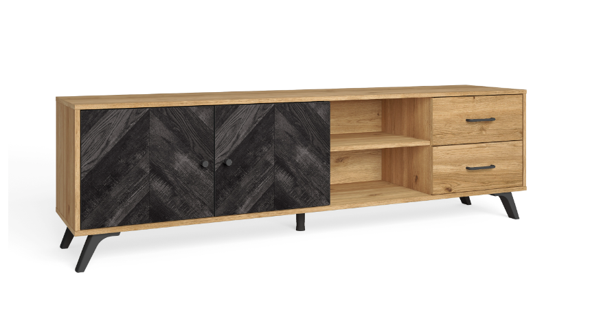 Mueble TV Delta en madera natural y serigrafia 180x40cm