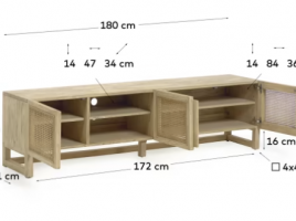Mueble TV Mareti madera maciza y chapa mindi con ratán 180x50cm